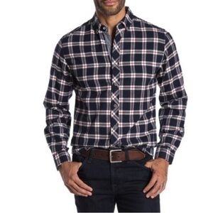 Report Collection Blue Plaid Flannel Slim Fit Button Down Shirt Size Large New
